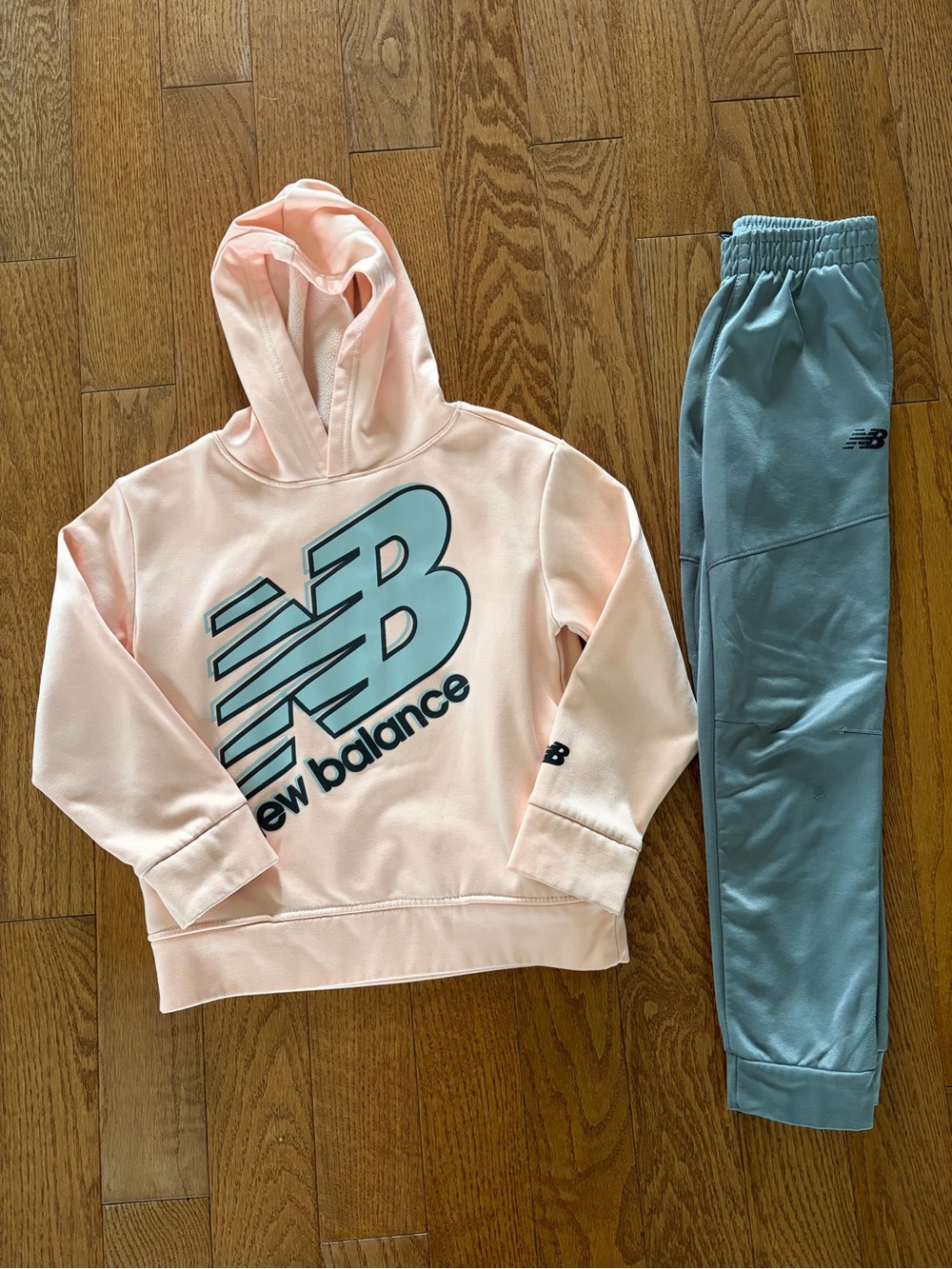 New Balance Pink Hoodie with Blue Joggers - Kids Two-Piece Set